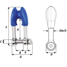 Dimensions manille cosse axe imperdable