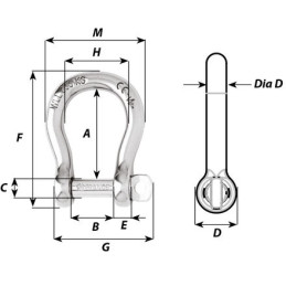 Dimensions manille lyre - Wichard