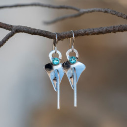 Boucles d'oreilles percées Ancre et Strass - rhodié