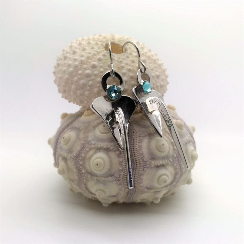 Boucles d'oreilles percées Ancre et Strass - rhodié