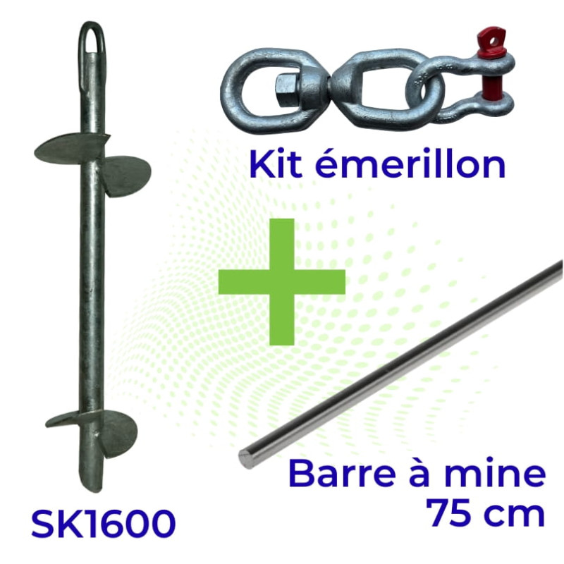 PACK SK1600  : Ancre à vis SKREW SK1600 + Kit Émerillon + Barre à mine