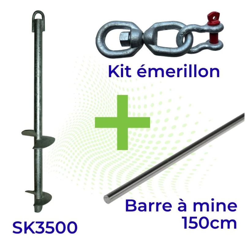 PACK SK3500 : Ancre à vis SKREW SK3500 + Kit Émerillon + Barre à mine