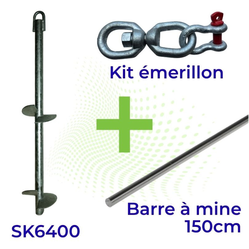 PACK SK6400 : Ancre à vis SKREW SK6400 + Kit Émerillon + Barre à mine